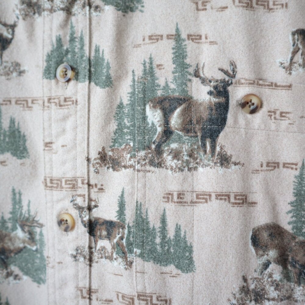 Cabela's All Over Print Deer Buck Flannel Button Down Shirt | L - Picture 4 of 5